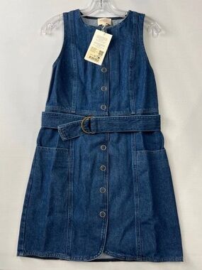 Sezane Redais Denim Blue Organic Cotton Belted Dress – FR Size 36 / US 4 (NWT)